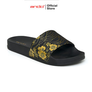 Ando Official Sandal Selop Slip On Blossom Wanita Dewasa - Hitam/Emas