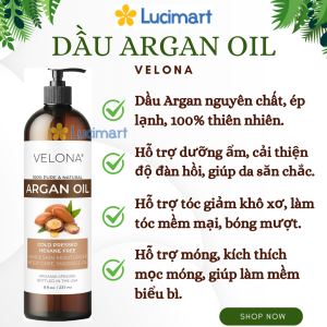 Dầu Argan Oil Velona 237ml nguyên chất hỗ trợ da tóc và cơ thể [Hàng Mỹ]