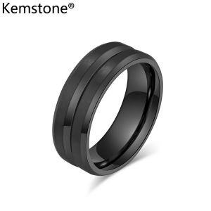 Kemstone Stainless Steel Trendy V-groove Rings Mens Black Silver Gold Plated Ring Jewelry