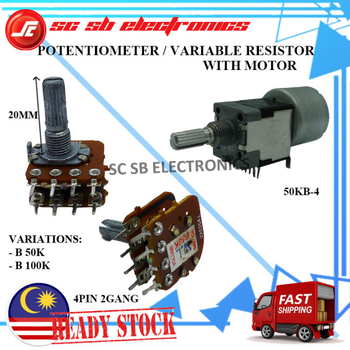 4 PIN 2 GANG POTENTIOMETER / VR SWITCH 20MM SHAFT / VARIABLE RESISTOR ...