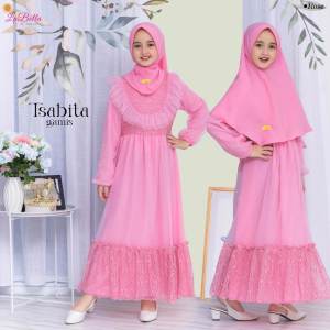 Labella Tsabita Gamis Anak Brokat Tutu Manasik Haji Lebaran Kekinian Dress Set Hijab Warna Putih