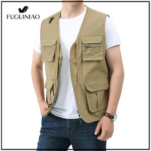 Fuguiniao Mens Cotton Vest Casual Mountaineering Outdoor Sports Vest M-5XL
