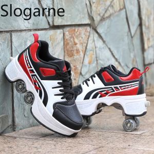 Men New Year Gifts 4 Wheels Roller Skates Shoes Male Professional Sports Sneakers Man Double Row Inline Skate Shoes Deform Shoes