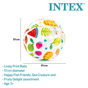 INTEX® 59040 Lively Print Balls Ages 3+ (20 in) Swimming Pool Beach Ball Inflatable Pool Toys