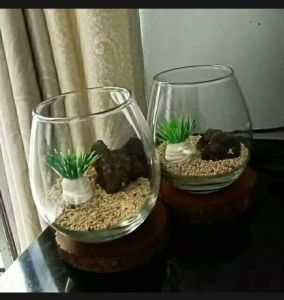 Aquarium cupang sudah termasuk tatakan kayu / tank / Akuarium Ikan mini / vas bunga tanaman air