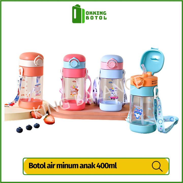 Botol minum anak double lock 400ml / Botol minum sekolah dengan sedotan gantungan 400 ml BPA Free QF-8003
