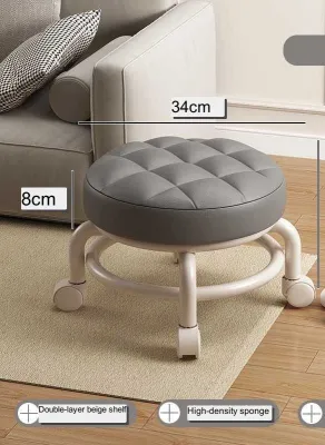 Round Stool With Wheels Low Stool Bench Movable childrens pulley Leather Bench Low Chair Soldby:357