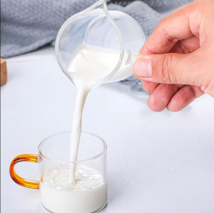 Double Spouts Measuring Triple Pitcher Milk Cup with Wood Handle 75ML Espresso Shot Glasses Parts Clear Glass