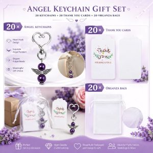 Wedding Party Favor Keychain Set Baptism Gift Angel Keychain with Organza Bags Thank You Tags
