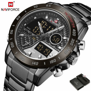 NAVIFORCE Brand Mens Classic Watch Mens LED Digital Quartz Chronograph Men Fashion Casual All Steel Waterproof Business Watch