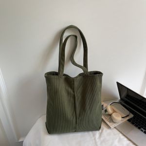 FX Retro Autumn Striped Corduroy Handbag For Women Casual Pocket Fashion Shoulder Bag XF