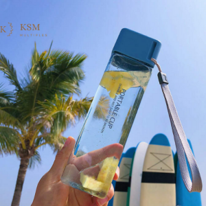 READY STOCK STUDENTS CHILDREN CUTE MODERN SQUARE TRANSPARENT WATER BOTTLES 460ML WITH ROPE