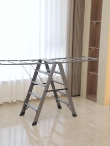 Clothes Drying Rack Laundry Rack Foldable Step Ladder Foldable Laundry Drying Rack With Ladder Two-in-One Thickened Aluminum Alloy Indoor and Outdoor Clothing Rod Quilt Fantastic 晾衣架