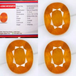 Batu permata NATURAL orange yellow sapphire srilanka kristal Top luster+Sertifikat NGR lab