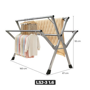 DISKON LSJ-3 160-240CM Jemuran Baju Portable Lipat Bahan Stainless Steel Tiang 5