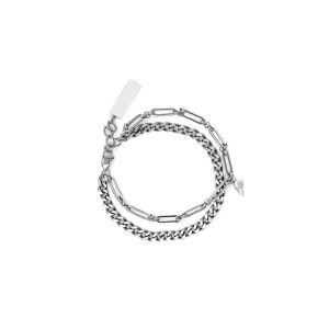 【♡Lovely girls house♡】1Pair Simple Love Heart Silver Titanium Steel  Magnetic Bracelets Attracting Lovers Couple Friends Bracelets Necklaces for Men Women Jewellery Gift