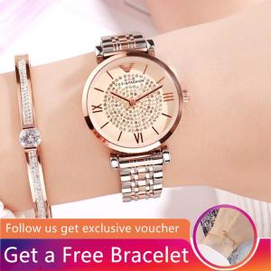 [ Get a Free Bracelet ]GEDI Hot Sale Fashion Womens Watches Stainless Steel Strap Metal Case Quartz Waterproof Watch Ladies Luxury Diamond Rhinestone Roman Scale Female Gift Wristwatches[Buy 1 Get 1 Free Gift]