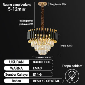 DL Lampu Gantung Kristal Ruang Tamu 3 warna Chandelier Gold 80/60cm Lampu Gantung Minimalis Hias Nordik Modern Mewah Gaya