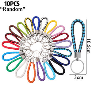 10Pcs PU Leather Braided Keychains Creative Hand-woven Random Color DIY Bag Pendant Car Trinket Keyring Men Women Key Decorations