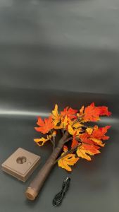 Fall Decorations Artificial Maple Tree Light USB Battery Operated Autumn Leaves Desk Lamp for Thanksgiving Halloween Indoor Home Table Fireplace Harvest Decor Warm White Lamps
