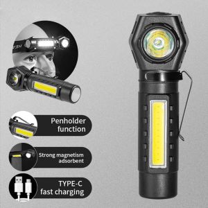 Lampu Senter Kerja Tujuan Ganda Bahan Tahan Air Senter LED Super Terang Lampu Kepala Dapat Diisi Ulang dengan Manik-manik XPE + COB dan Magnet Ekor