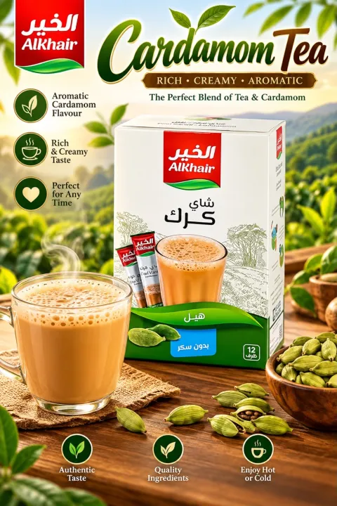 ALKHAIR Chai Karak Tea with Cardamom 12 Sachets | Arabic Karak Tea ...