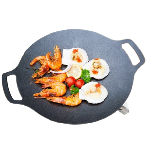 Top Seller KOREAN BBQ GRILL PAN ROASTING PLATE | Portable Korean Round Non-Stick Tray | Iron Grill Pan with Handles Korean Barbecue Plate | Grill Pot Roast Plate | Outdoor Camping Plate Cast Iron BBQ Cooker Frying Pan | Smokeless Cooker BBQ Griller.