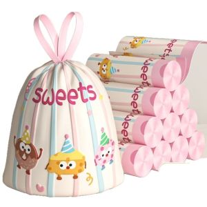 FLYING 50pcs Portable Drawstring Garbage Bag No Tearing Required Thickened Trash Bag Durable Large Capacity Plastic Bag for Bathroom Kitchen Bedroom