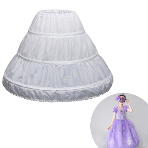 White Children Petticoat A-Line 3 Hoops One Layer Kids Crinoline Lace Trim Flowe