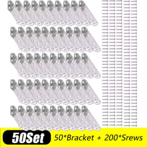 50Set Universal Furniture Corner Brackets Angle Connector Frame Triangle Support Stainless Steel Corner Brace with Screws App Stainless Steel Shape Bracket Heavy-Duty Wall Mount Metal Brackets for Shelves Furniture Support
