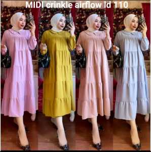 Surizki Midi Dress Crinkle Airflow: Fashion Kekinian Bahan Premium & Zipper Depan