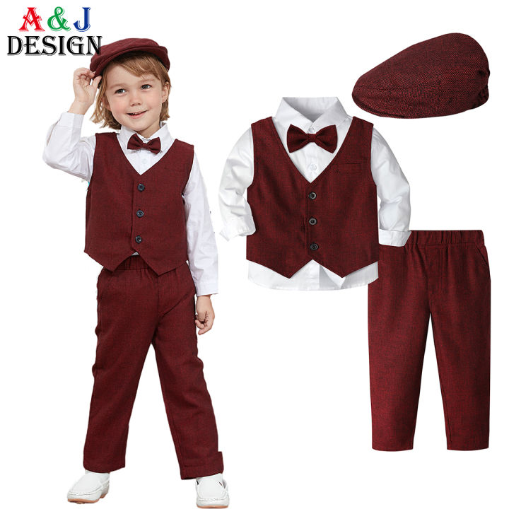 Ring Bearer Linen Suit With Plaid Bow Tie Boys 2-6 Years Burgundy Elegant  Attire for Weddings, Christmas Boys Party Suit - Etsy