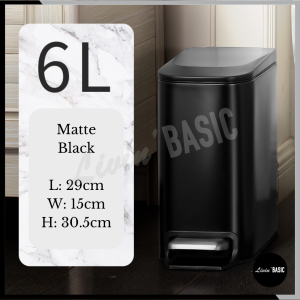 6L Foot Pedal Step Bin Extra Soft Closing Stainless Steel Dustbin Rubbish Waste Bin Kitchen Room Trash LIVINBASIC