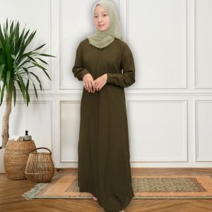 Baju Wanita Muslim Gamis Abaya wolfis polos Warna Army