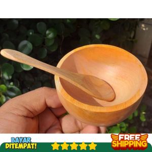 PROMO BISA BAYAR DITEMPAT Mangkok Mangkuk dan Sendok Masker Kayu Mahoni Premium Ukuran 8cm Termurah