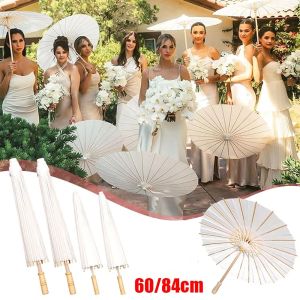 MECOME 1Pcs Traditional White Paper Umbrella Long-handle Dia 60/84cm Photography Prop Durable Blank Wedding Supplies for Anniversary Wedding Party