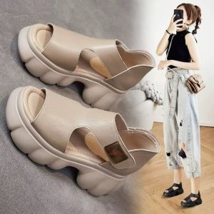 [Free Shipping] Wasteland-Style Platform Sandals For Women 2026 New Summer Fashion Waterproof With Velcro Straps Designed For Outdoor Wear And Featuring A Height-Enhancing Design Roman-Style WomenS Sandals