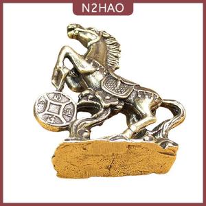 N2HAO Đồng thau ngựa bước trên đồng xu may mắn Tượng phong thủy bàn thu nhỏ đồng nguyên chất thủ công bộ sưu tập Trung Quốc nhà văn phòng bức tượng nhỏ