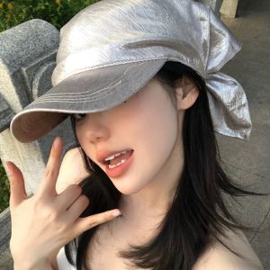 BEAUTYLADIES ซาติน หมวกเบสบอลแบบผ้าคลุมศีรษะ ฮิปฮอป วายทูเค หมวกแก๊ป ย้อนยุค ซิลเวอร์ หมวกกันแดดชายหาด ผู้หญิง