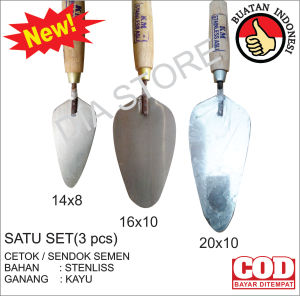 1 SET 3 PCS cetok stenlise besar oval panjang dan kecil Cetok Sendok Semen km asli Alat Pengaduk