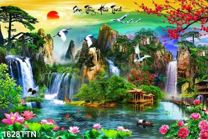 Rẻ Vô Địch-Tranh Dán Tường 3D Phong cảnh Sơn Thủy Hữu Tình   - Chất Liệu Tranh Decal Bóc Dán - Phù Hợp Với Mọi Không Gian - 1629