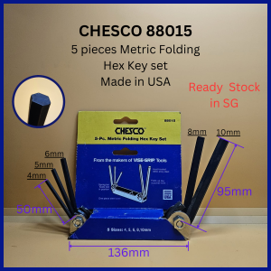 [Ready Stock] Usual price $43 CHESCO 5pc Folding Hex Key Set 4 5 6 8 10mm. #88015 Made in USA.