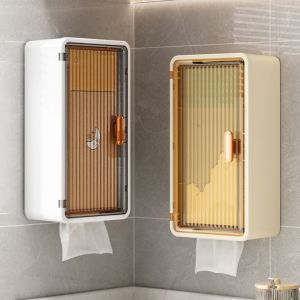 ER52858 Plastic Bathroom Storage Box Wall Mounted Large Capacity Makeup Storage Holder Simple Waterproof Extractable Tissue Box for Home