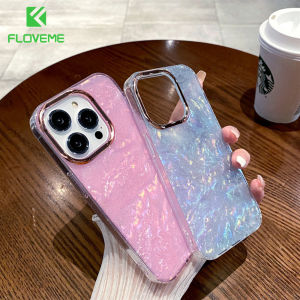 FLOVEME Luxury Shell Pattern Glitter Phone Case For iphone 15 14 13 12 11 Pro Max 15 Plus Plating Lens Frame All-inclusive Acrylic Hard Anti-fall Shockproof Back Cover For iphone 15 14 13 12 11