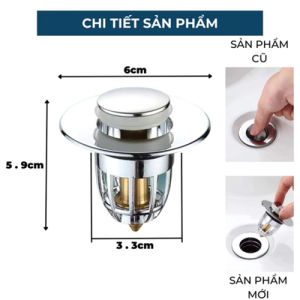 Nút Chặn Thoát Nước Nhấn Xả Lõi Đồng Cho Lavabo Ngăn Mùi Lọc Rác Bồn Rửa Mặt BT022(34 đến 4 cm)