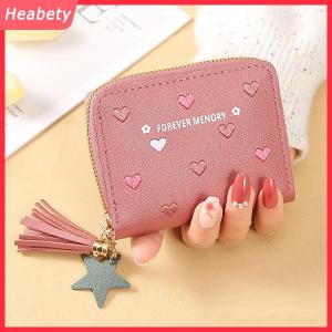 Heabety Phụ Nữ Ví phụ nữ mini nhỏ ngắn tua Ví cô gái dễ thương dây kéo PU da đồng xu Ví nữ tay ví ví