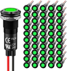2PCS 12mm (1/2") Green LED indicator Light Waterproof Metal Signal Lamp 5V 12V 24V IP67 Pilot Dash Head for Car Industrial equipment Light (12v-black shell Green 2PCS)