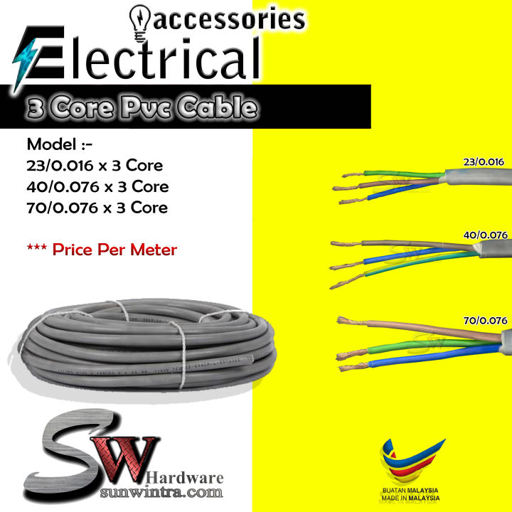 (PRICE PER METER) 23/0.016 , 40/0.076 , 70/0.076 x 3 Core Full Copper