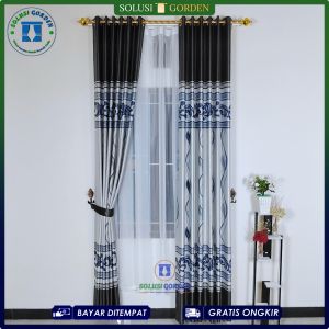 Hordeng Terbaru 2024 Tebal Kain Blackout Import Motif Modern Minimalis Model Ring Tinggi 230 cm