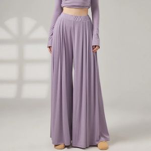 Modern Dance Pants Women Pleat Elastic Waist Drape Wide Trousers Soft Loose Yoga Casual Stage Line Dancewear Training Clothing